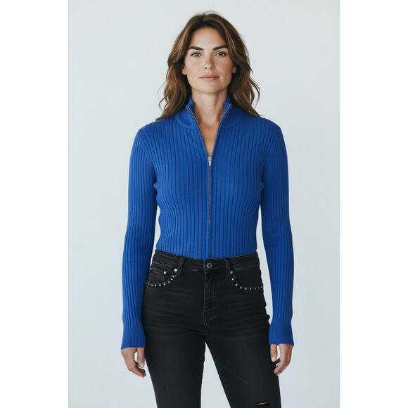 Wolford Sweaters - Wolford‎ Concordia Ribbed Knit Zip Cardigan Blue XS